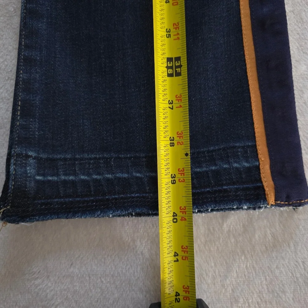 LOGO Lori Goldstein Bootcut Jeans Side Stripe Raw Hem Dark Wash Blue 12 New
